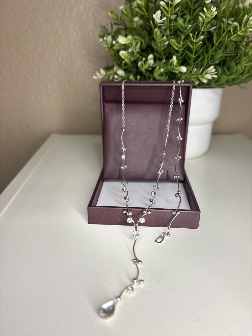 Elegant Silver Floral Drop Necklace and bracelet silver tone